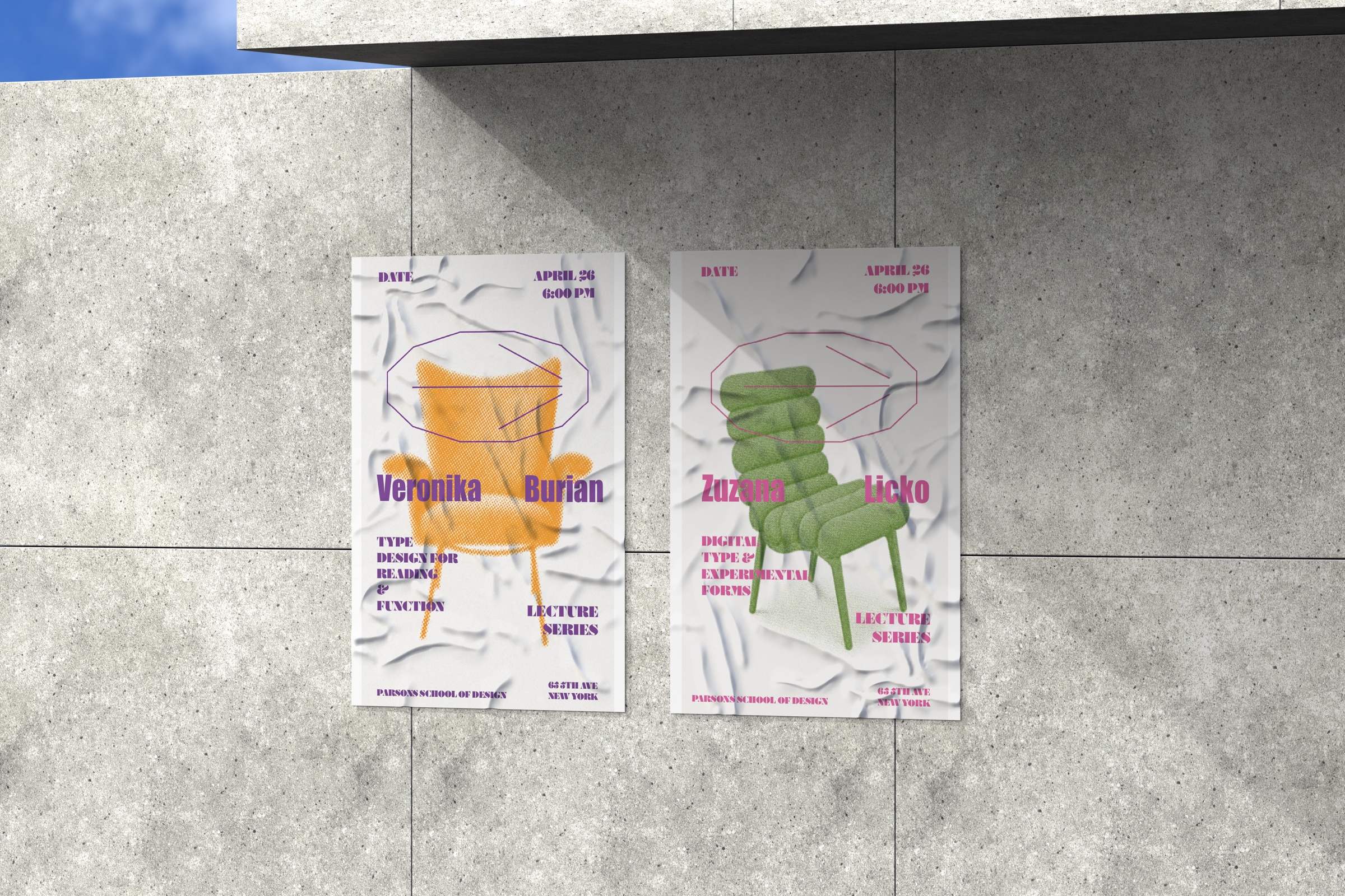 Two posters displayed on a concrete wall